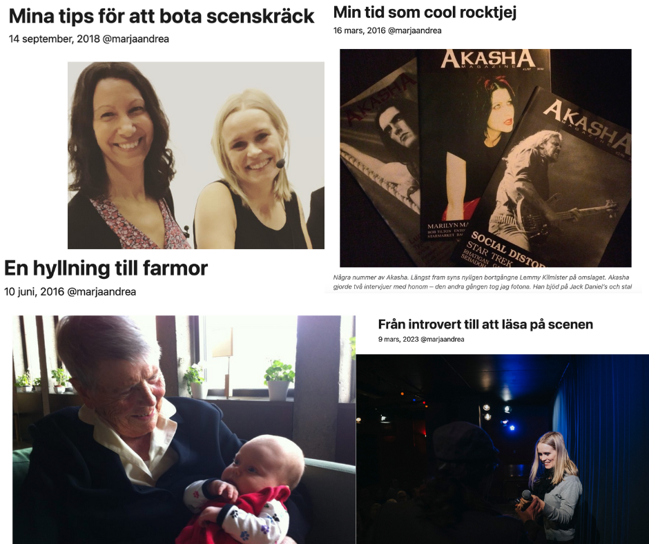 Skärmbild från några av Ordinsamlings blogginlägg.